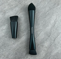 Pinceau de Maquillage Professionnel de Luxe Végétalien 4-en-1 Personnalisé de Haute Qualité pour le Mélange des Teintes, Outil Unique, Marque Privée, Noir, Vente en Gros