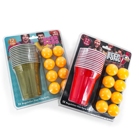 Jeu de Beer Pong - 12 gobelets en plastique rouges + 12 balles - Ensemble de jeu de boisson pour enterrement de vie de jeune fille