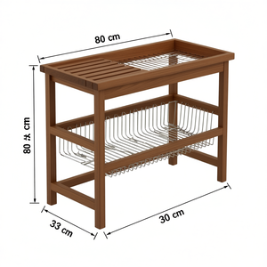 Escurridor de Platos Pratika de 80 cm x 33 cm, Estante para Fregadero de Cocina de Madera de Teca - Product Image 3