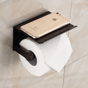 Moderno <span class=keywords><strong>Portarrollos</strong></span> de Papel Higiénico Autoadhesivo Negro con Repisa, <span class=keywords><strong>Portarrollos</strong></span> de Papel Higiénico con Repisa para Teléfono - Product Image 3