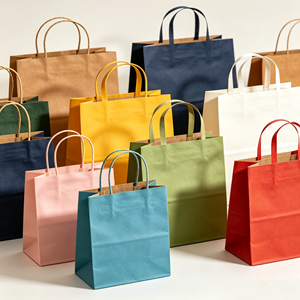 Sac en papier kraft écologique, recyclable et réutilisable, imprimé avec logo personnalisé, avec poignées en corde de coton, pour la vente à emporter de restauration rapide et les courses - Product Image 1