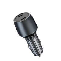Chargeur de voiture USB à double port Type C PD 30W PPS 33W à charge rapide, avec logo personnalisé OEM, en métal, antidérapant, avec accent argenté sur la bordure.