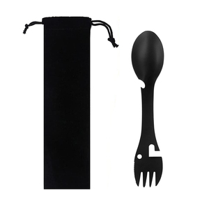 Thép Không Gỉ Matte Đen Cắm Trại Ngoài Trời Đa Chức Năng Spork Bộ Dao Kéo Du Lịch - Product Image 1