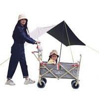 Chariot de camping pliable pour enfants, poussette à pousser et à tirer, chariot de camping avec auvent haute visibilité, remorque de transport extérieure