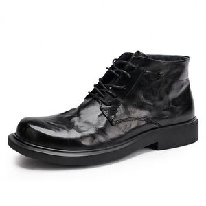 Men's Leather Boots Lace-up Zipper Styles Cowhide Ankle Height Outdoor-ready Autumn Round-toe Boots - Product Image 3