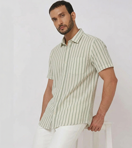 Camisa de Lino a Rayas para Hombre, Corte Slim, Transpirable, para Verano, Manga Larga, Calidad de Exportación, Venta al Por Mayor - Product Image 2