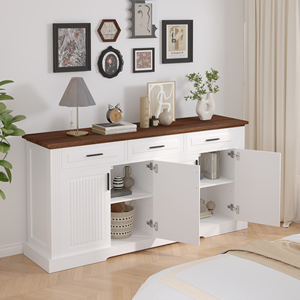 63 In Fluted Sideboard Buffet Cabinet With 4 Doors 3 Drawers <b>Kitchen</b> <b>Storage</b> Console Modern Coffee Bar Station - Product Image 5