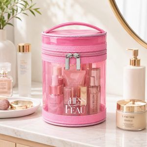 Custom Clear PVC Cylinder Cosmetic Bag 18x12cm Transparent Travel Toiletry <b>Makeup</b> Organizer <b>Case</b> - Product Image 6