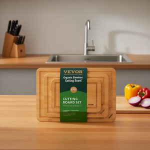 Planche à découper en bambou polyvalente de qualité supérieure avec poignée intégrée, ensemble d'ustensiles de cuisine, modèle D0100HRIBVT - Product Image 2