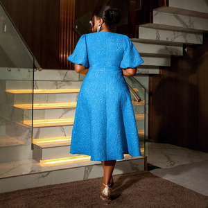<span class=keywords><strong>Vestido</strong></span> Africano de <span class=keywords><strong>Fiesta</strong></span> de Jacquard de Talla Grande para Mujer - Elegante Traje de Noche de Corte A para Moda <span class=keywords><strong>Curvy</strong></span> - Product Image 4