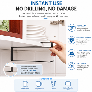 Support mural métallique durable sans perçage pour essuie-tout de <span class=keywords><strong>cuisine</strong></span>, type crochet simple, pour salle de bain et maison - Product Image 2