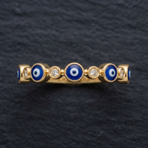 Anillo Apilable con Bisel Azul, Moderno, Oro Amarillo de 14K, Diamante Cultivado en Laboratorio, Certificado IGI, Banda Delicada, Regalo, Joyería Personalizada OEM - Product Image 1