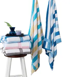 Полотенце для бассейна из 100% хлопка в синюю и белую полоску, пляжное полотенце в крупную полоску, большое толстое банное полотенце для взрослых