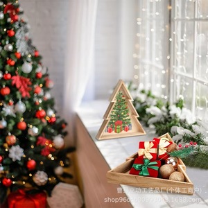 Solid Wood Christmas Tree Storage <b>Box</b> Tree Shape For Holiday Decor <b>Gift</b> Snack Storage - Product Image 4