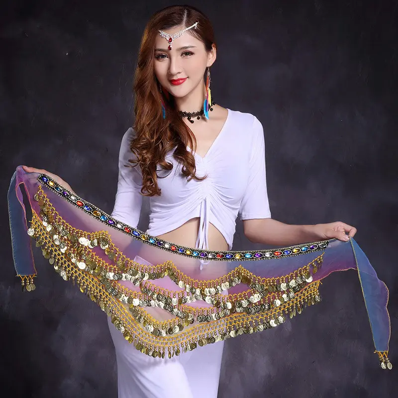 Wholesale cheap belly dancing hip scarf triangular beads coin belly dance hip belt