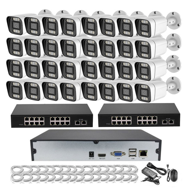 32 Channel 4K Motion Detection Security Camera System Kit Color Two Way Talk Ultra HD 8MP POE IP Bullet Camera NVR CCTV Set