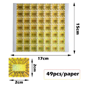 Étiquettes adhésives holographiques de sécurité inviolables en plastique doré 20x20mm avec numéro de série, garantie annulée, autocollants carrés - Product Image 4