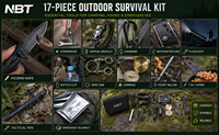 Kit de survie d'urgence NBT pour l'extérieur, 17 en 1, pour l'escalade, la pêche, la chasse, le camping et la randonnée