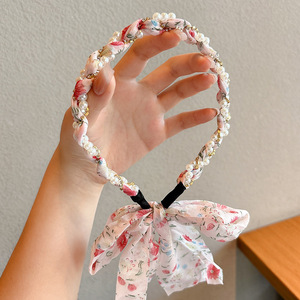 Serre-tête tressé en ruban <span class=keywords><strong>pour</strong></span> enfants – Foulard à cheveux en perles rayées et fleurs <span class=keywords><strong>pour</strong></span> femmes, idéal <span class=keywords><strong>pour</strong></span> les coiffures tressées. - Product Image 4