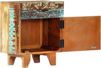 Table de chevet en bois sculpté à la main : Meuble de rangement en bois massif récupéré pour chambre à coucher, salon, avec tiroir