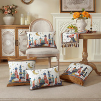 Housse de coussin personnalisée en gros pour canapé, motif Château des Étoiles du Festival de la Lune du Moyen-Orient, décoration de festival