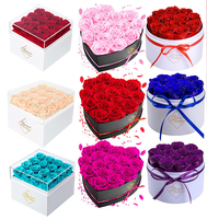 Vente en gros de roses éternelles à tête de fleur pour toujours roses conservées dans une boîte en forme de cœur