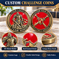 Pièces de défi personnalisées en laiton antique avec émail rouge et relief 3D, récompenses d'équipe commémoratives d'entreprise, cadeaux de collection
