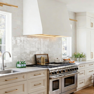 Cocina Americana Clásica Balom con Gabinetes de Madera Maciza Oscura, Tiradores de Cobre, Encimera de Mármol Blanco y <span class=keywords><strong>Estufa</strong></span> Profesional - Product Image 5