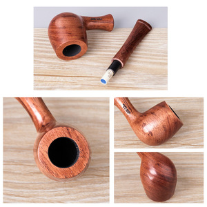 Muxiang Rosewood Smoking Pipe Bent Type 9mm Carbon Filter Solid Wood Tobacco Pipe For Men Gift - Product Image 4