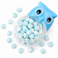 Knusprige Schale mit weichem Marshmallow-Kern, niedliche Eulenform im Glas, Fruchtgeschmack-Bonbon