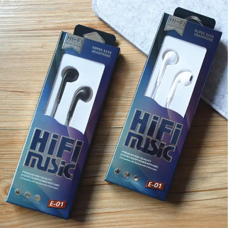 Grosir Kualitas Tinggi Earphone Kabel E01 Suara Bening Headset Stereo 3.5Mm In-Ear dengan Mikrofon