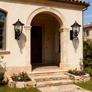 Lampe <span class=keywords><strong>murale</strong></span> extérieure pour porche, garage, véranda, jardin, cour, finition noire, verre strié, éclairage paysager - Product Image 5