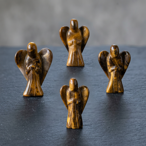 Ensemble de figurines d'anges en œil de tigre sculpté, artisanat en pierres précieuses fait main, décoration d'intérieur, œuvre d'art du Gujarat, Crystalexport.com - Product Image 3