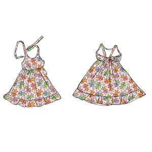 Cd3-1 Impression personnalisée en 3-7 jours, Robe d'automne pour filles, longueur genou, bretelles métalliques réglables, dos en dentelle, bretelles papillon, en coton - Product Image 1
