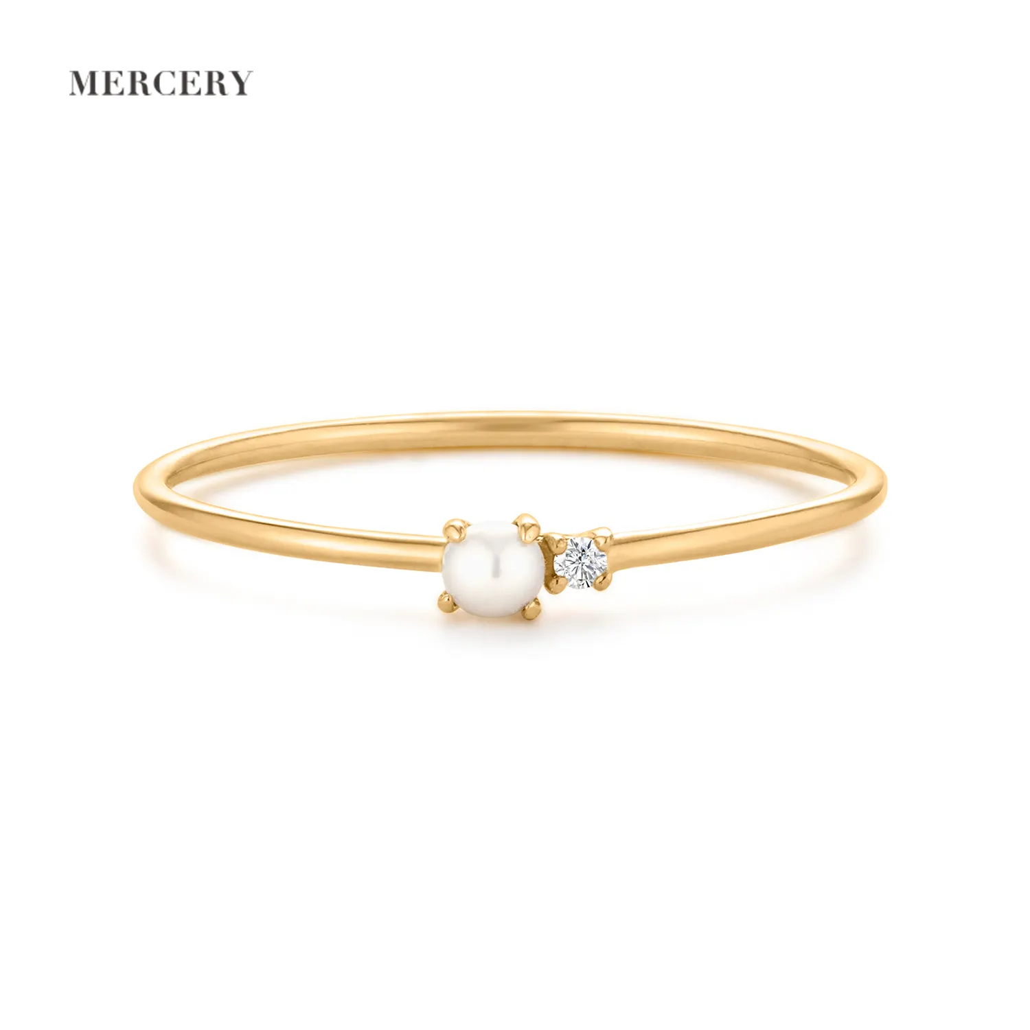 Mercery Cincin Perhiasan Mutiara Asli Desain Cincin Emas dengan Berlian 14K Cincin Batu Permata Emas Padat untuk Wanita
