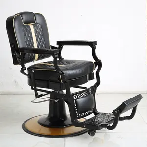 Büyük Foshan fabrika yeni varış saç salonu mobilyası siyah ağır Vintage berber koltuğu güzellik salonu için