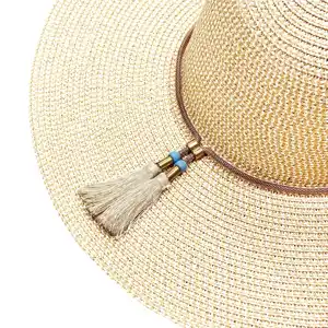Cappello di paglia da donna di nuovo Design all'ingrosso cappelli di paglia da esterno a tesa larga parasole cappello di paglia da spiaggia Panama per le donne