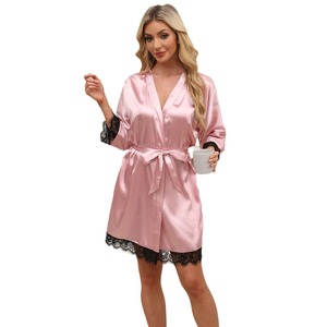 Bata de Dormir de Satén con Encaje para Mujer, Primavera y Verano, Ropa de Casa, Pijama de Seda Artificial - Product Image 5