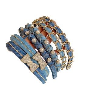 Women Jeans <strong>Headband</strong> for Sale New Arrival Girls Pearl Rhinestones Hairband <strong>Navy</strong> Denim <strong>Headband</strong> - Product Image 1