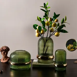 Avrupa tarzı Modern basit yeşil cam vazo altın sınır dekorasyon oturma odası masası çiçek vazo ev dekorasyon
