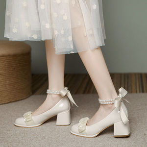 Zapatos de Novia Mary Jane de Tacón Alto con Diseño de Tiras Cruzadas al Estilo Francés Retro, de Cuero Premium, Novedad de Otoño-Verano - Product Image 1