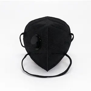 Máscaras KN95 descartáveis pretas de 5 camadas com válvula de proteção contra poeira industrial