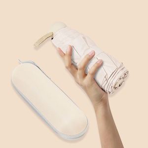 Sombrilla de Bolsillo UV Mini Portátil para Mujer, Sombrilla Plegable Compacta de 6 Pliegues con Revestimiento Negro, Logotipo Personalizado Minimalista, Diseño Pequeño - Product Image 4