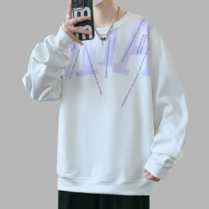 Pull tricoté imprimé col rond pour homme, style Hong Kong, collection Printemps-Automne 2025, coupe ample et décontractée, idéal pour le sport et les loisirs, grandes tailles. - Product Image 1