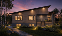 Maison préfabriquée moderne à structure en SIP ou en acier léger, villa familiale moderne à haut rendement énergétique avec un design contemporain à plusieurs niveaux