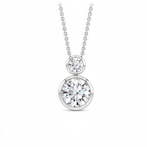 Colgante vertical de dos diamantes cultivados en laboratorio con diamantes redondos engastados en bisel contemporáneo y elegante cadena de cable integrada. - Product Image 1