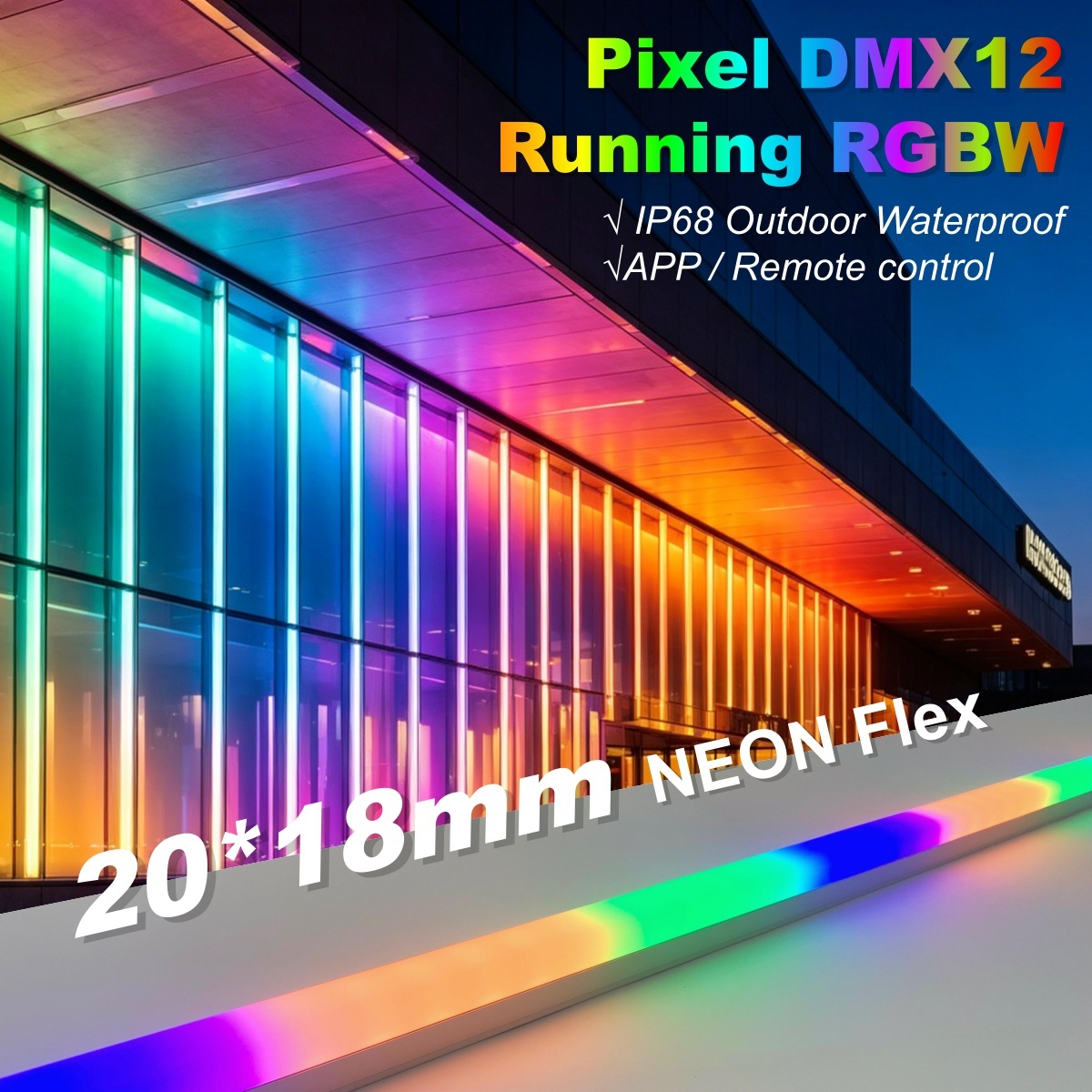 CE/RoHS/UL/BIS Pixel DMX RGBW Neon Flex IP68 Outdoor Strip APP/Remote Control 20*18mm Silicon Rope Light Facade Chasing Light