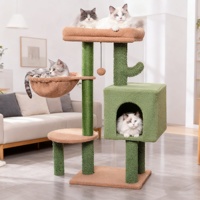Jouet pour chat d'intérieur durable multifonctionnel résistant à l'usure Cactus grimpant griffoir d'arbre à chat en peluche de bois de sisal