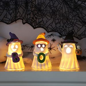 Lot de 3 figurines fantômes lumineuses LED « Boo » pour Halloween avec chapeau de sorcière et citrouille, lampe décorative de table pour Halloween, cadeaux de fêtes - Product Image 4