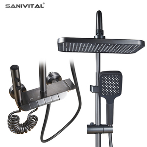 SANIVITAL Robinet <span class=keywords><strong>de</strong></span> <span class=keywords><strong>douche</strong></span> thermostatique mural noir <span class=keywords><strong>de</strong></span> luxe moderne avec barre coulissante et <span class=keywords><strong>pommeau</strong></span> <span class=keywords><strong>de</strong></span> <span class=keywords><strong>douche</strong></span> carré <span class=keywords><strong>pour</strong></span> salle <span class=keywords><strong>de</strong></span> bain - Product Image 1